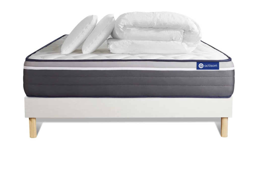 Pacchetto letto completo - Materasso 140x200cm + Box spring con doghe (kit) + 2 cuscini + Piumino - ActiMemo Plus
