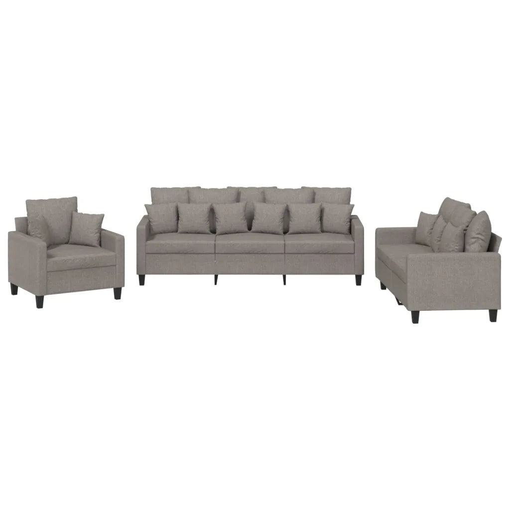 Set Divani 3 pz con Cuscini Tortora in Tessuto 3201639