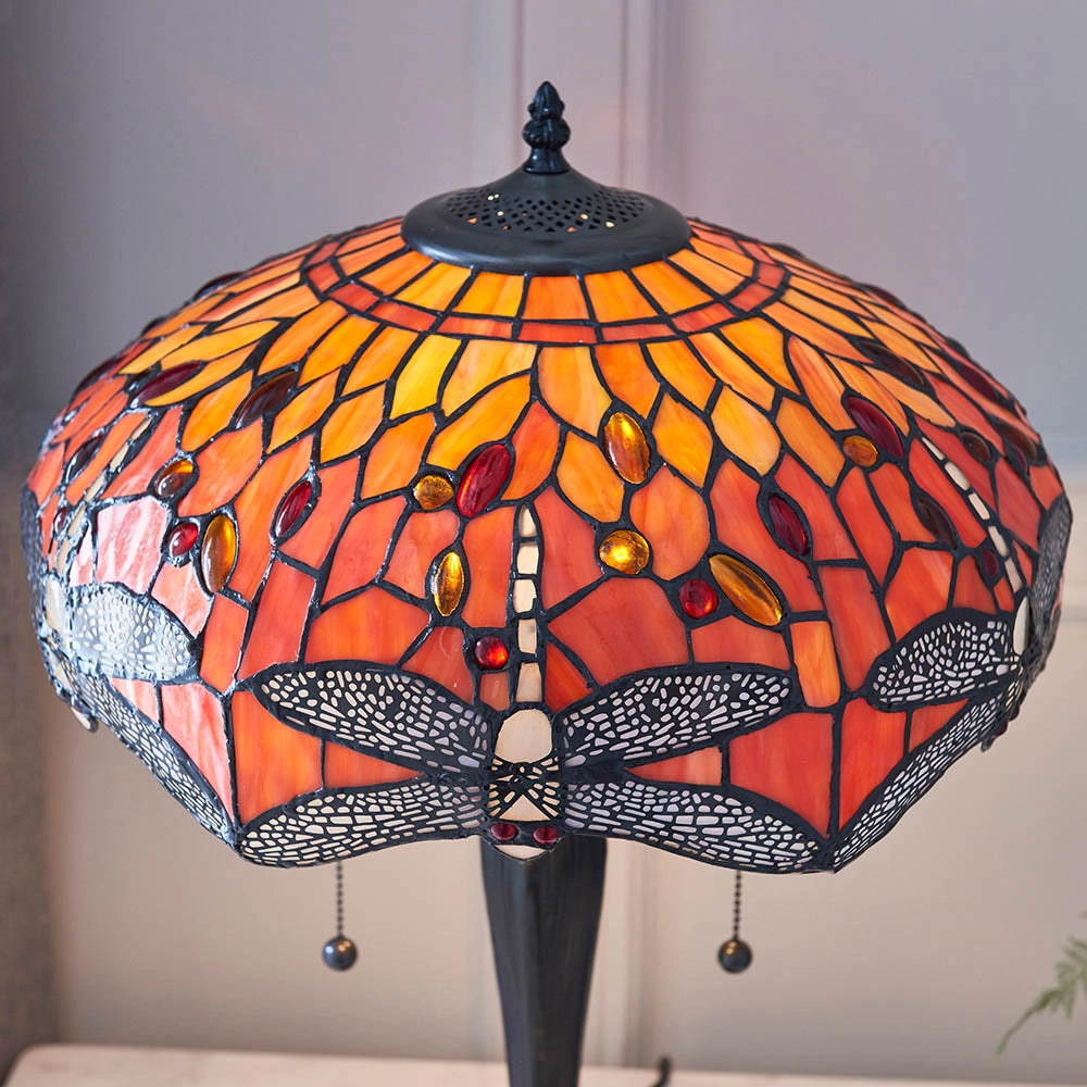Lampada da tavolo Tiffany Dragonfly Flame 2xE27 rossa