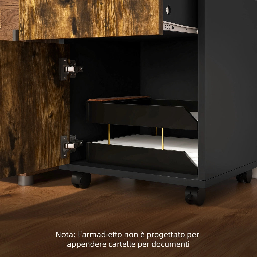 Cassettiera Portadocumenti con Ruote ¨C Xylo ¨C Marrone e Nero 40x35x60cm