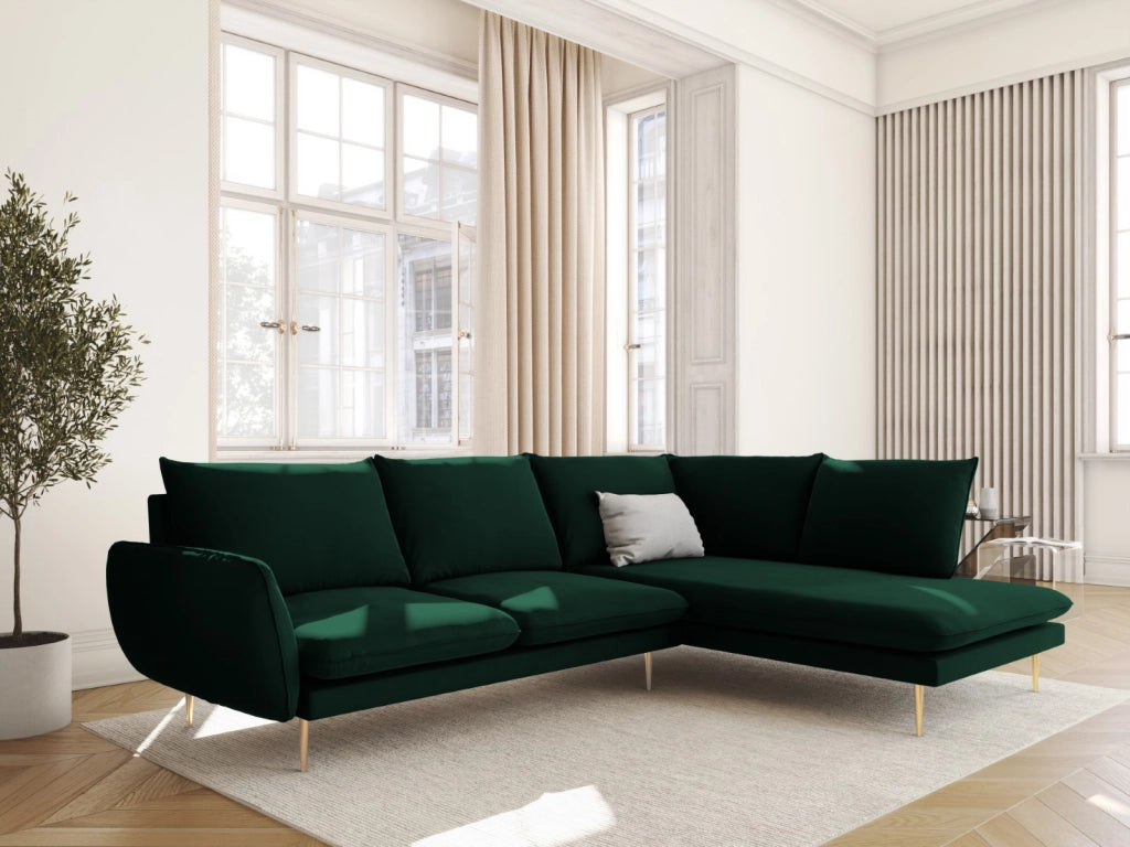 Cosmopolitan Design - Divano angolare destro "Vienna" 6 posti in velluto verde bottiglia 