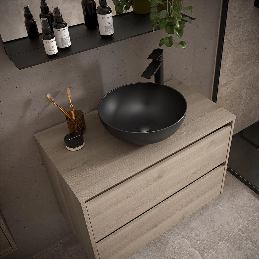 Mobile bagno sospeso 80 cm rovere bali con top per lavabo da appoggio Gaya