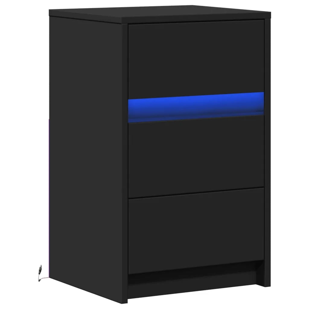 Comodino | Armadio da Notte | Mobiletto da notte con Luci LED Nero in Legno Multistrato