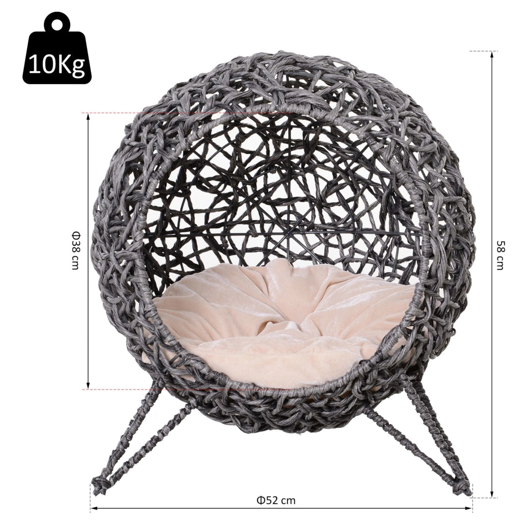Casetta Gatti Rattan con Cuscino ¨C Minimal ¨C Grigio ?52x58 cm