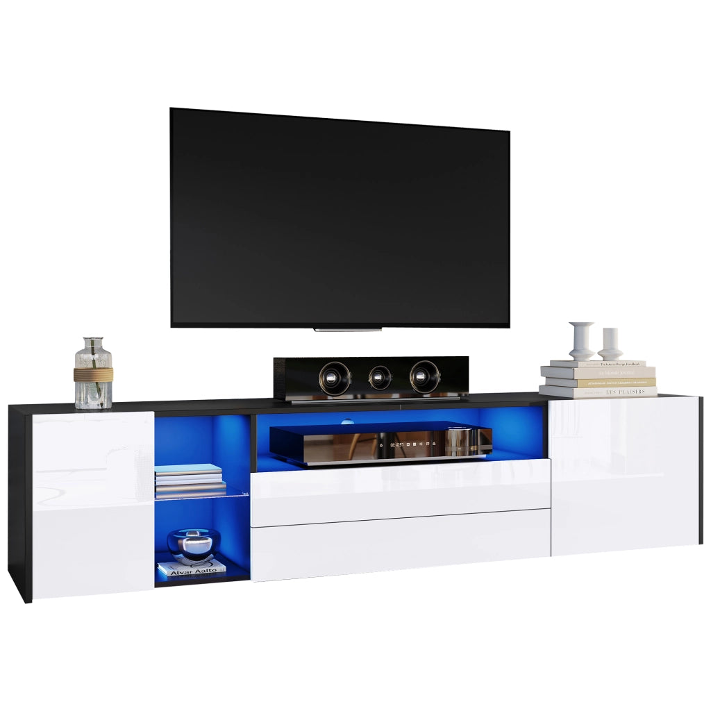 Cassettiera per TV bianca e nera in truciolare; 180 x cm