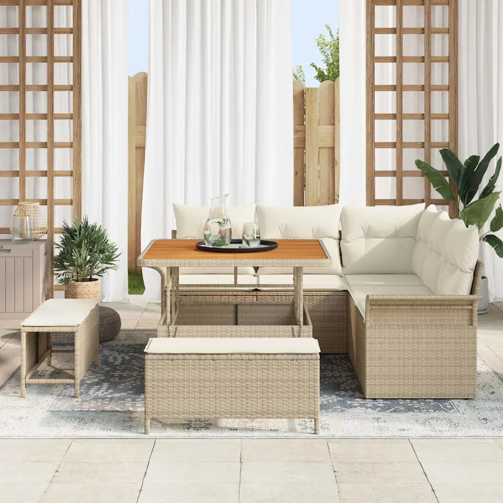 Set Divano da Giardino con cuscino 8 pcs Beige e Crema 3364076