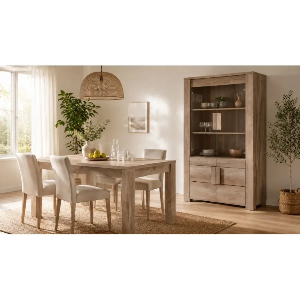 Grande vetrina 2 porte in vetro e 2 porte in legno - Collezione FARRA - quercia chiara