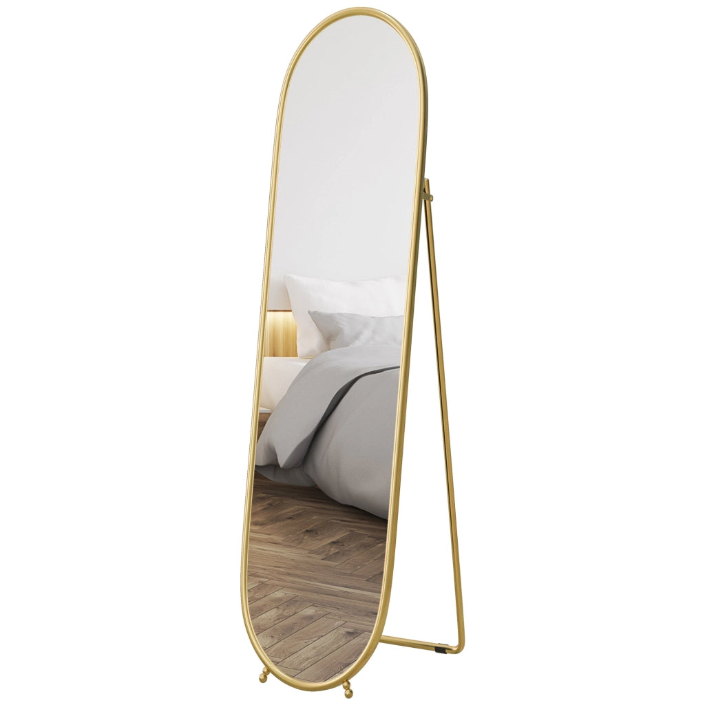 Specchio da Terra Ovale con Supporto ¨C Minimal ¨C Vetro Metallo Oro 40x41x159