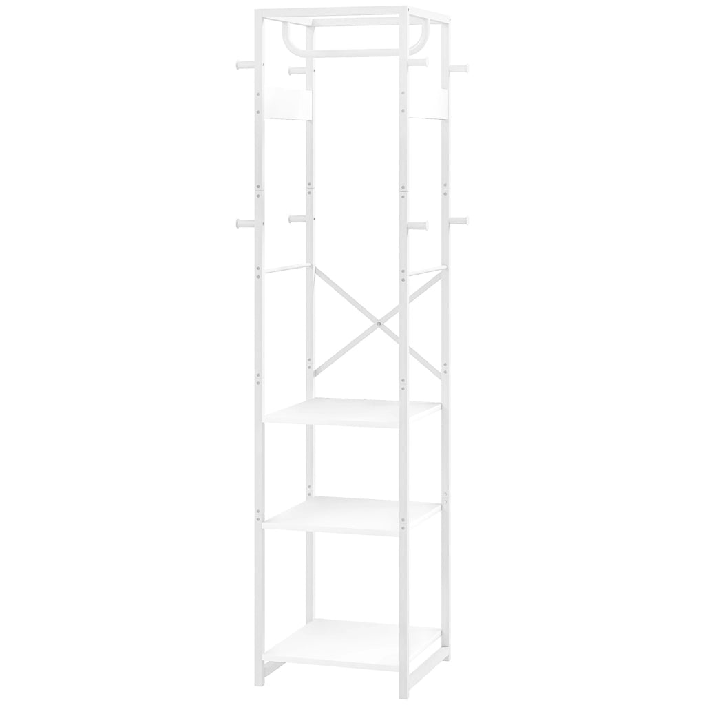 Appendiabiti con Asta e 2 Ripiani Aperti ¨C Minimal ¨C Bianco e Legno 38.5x30x170 cm