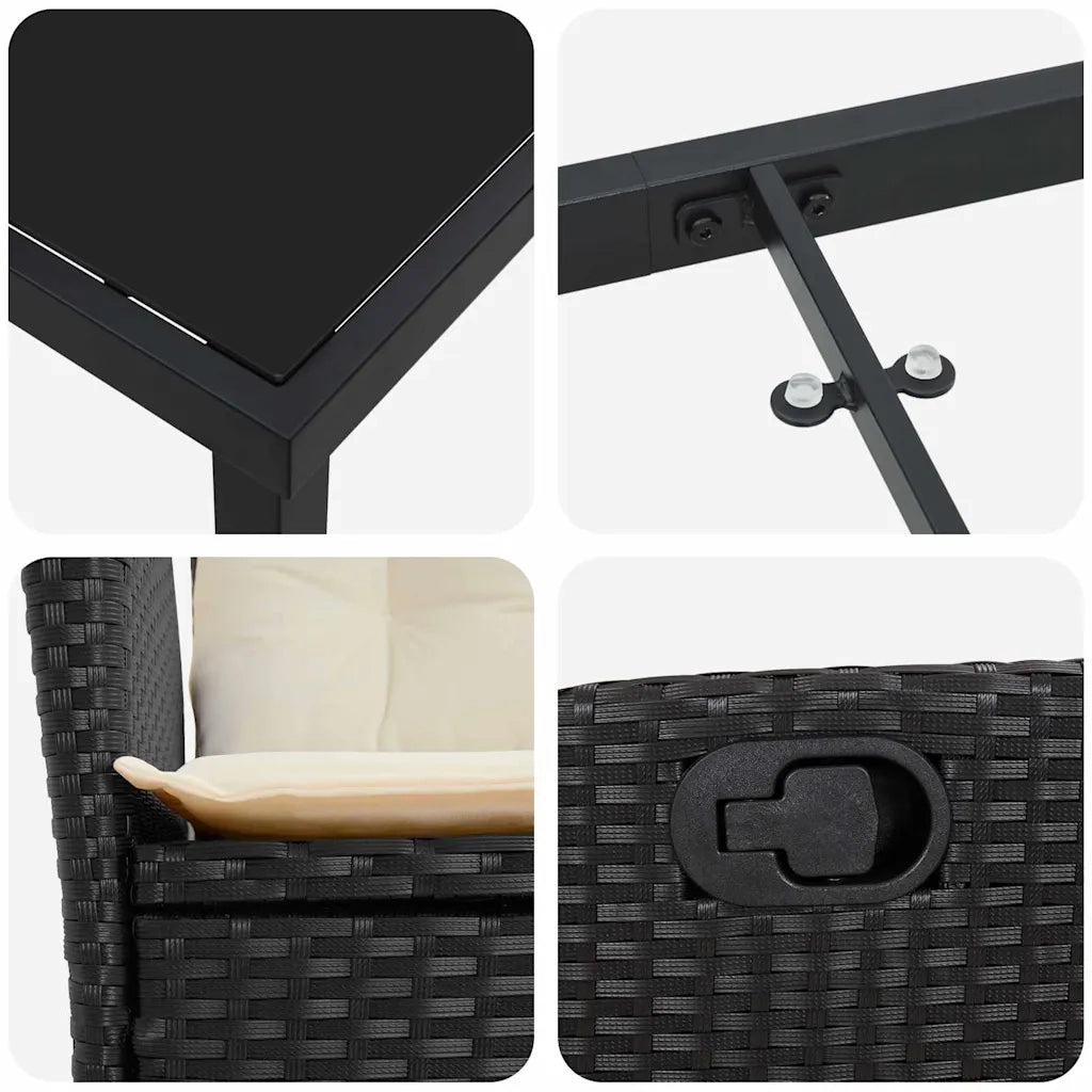 Set da Pranzo per Giardino con cuscino 7 pcs Nero polyrattan 3380482