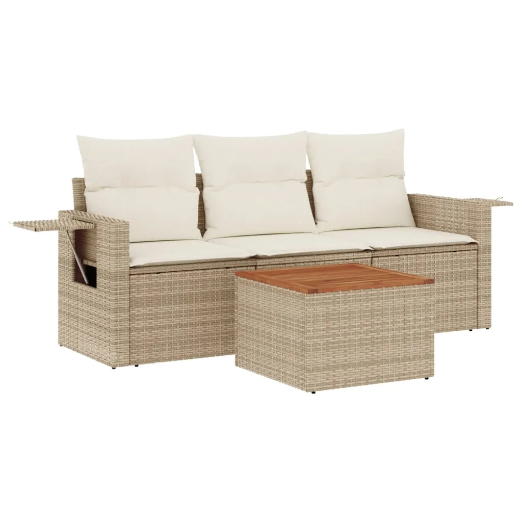 Set Divano da Giardino 4 pz con Cuscini Beige in Polyrattan 3256765