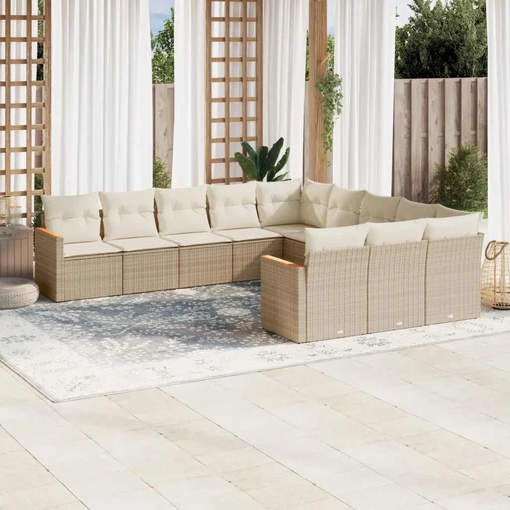 Set Divani da Giardino 11 pz con Cuscini Beige in Polyrattan 3258831