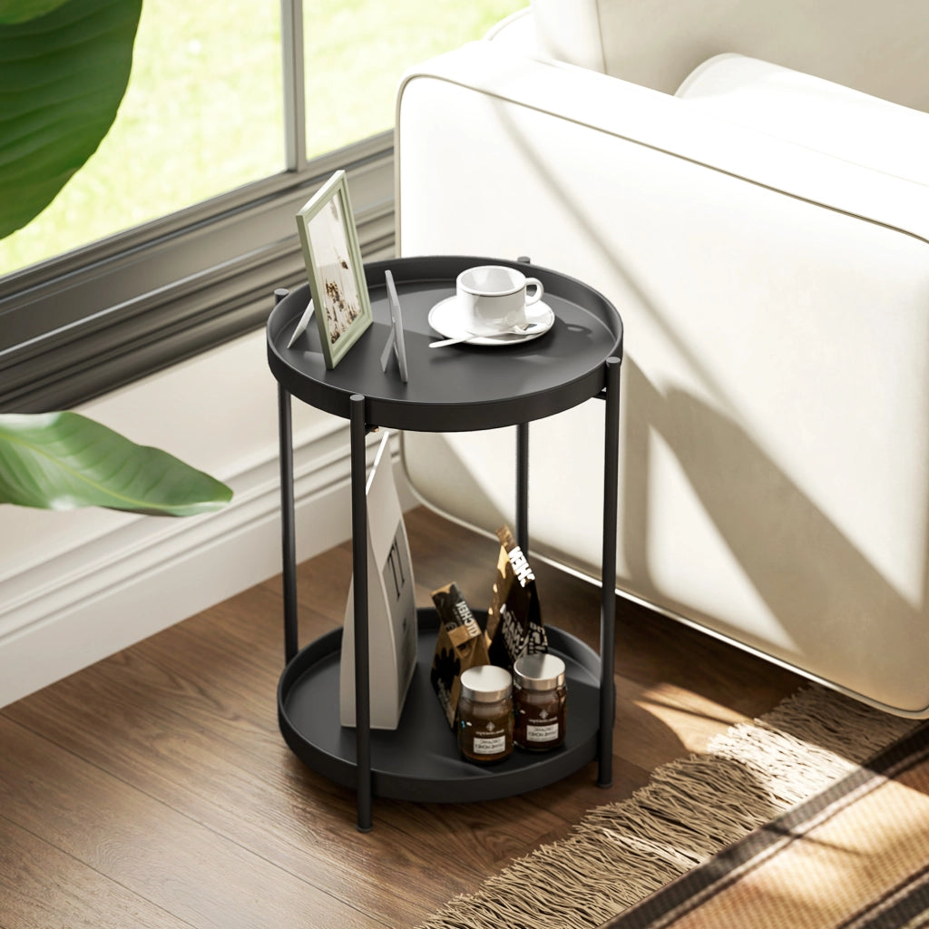 Tavolino rotondo con ripiano ¨C zephmum ¨C metallo nero