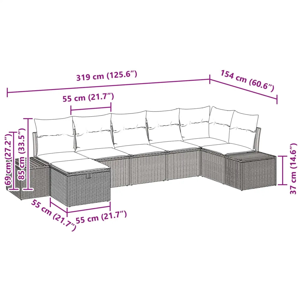 Set Divano da Giardino 7 pz Nero polyrattan 3359405