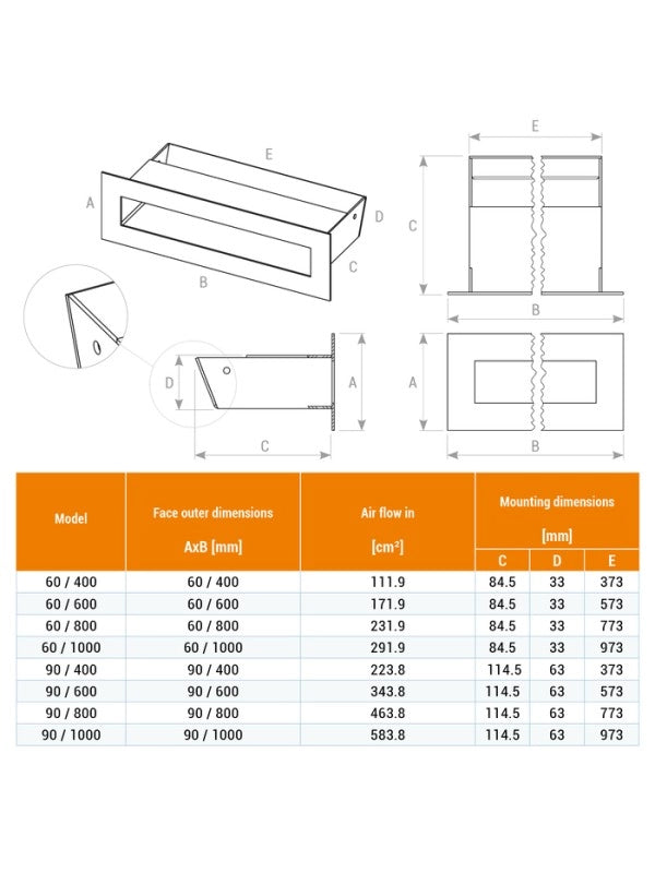 Griglia di ventilazione per camino Bianca - Loft 60x800