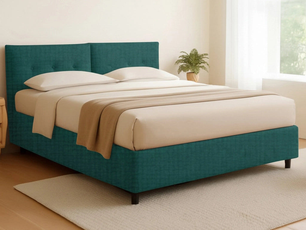 Derby, Letto Matrimoniale Sfoderabile Made in Italy, Verde Petrolio