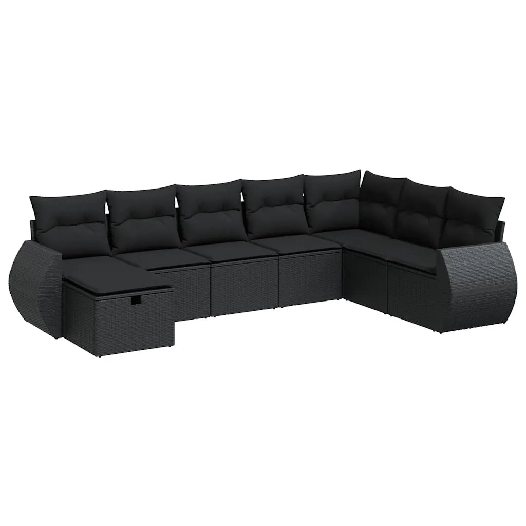 Set Divani da Giardino con Cuscini 8 pz Nero in Polyrattan 3325631