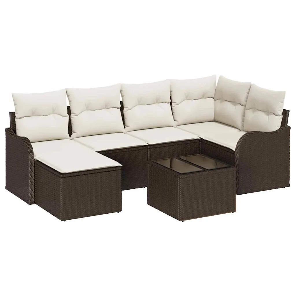 Set Divano da Giardino con cuscino 7 pcs Marrone Poly Rattan