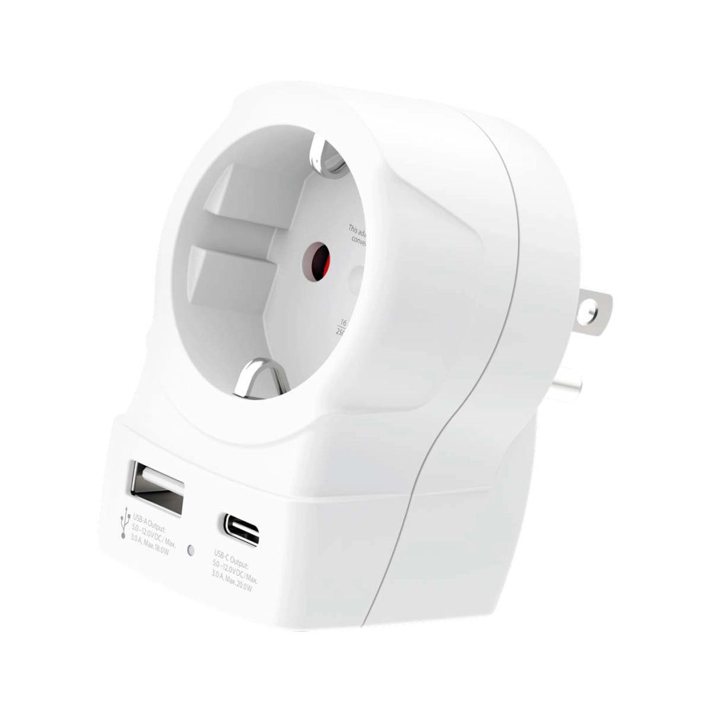 Adattatore di Alimentazione Europa a USA con USB-A / USB-C 16A 4000W Bianco Skross