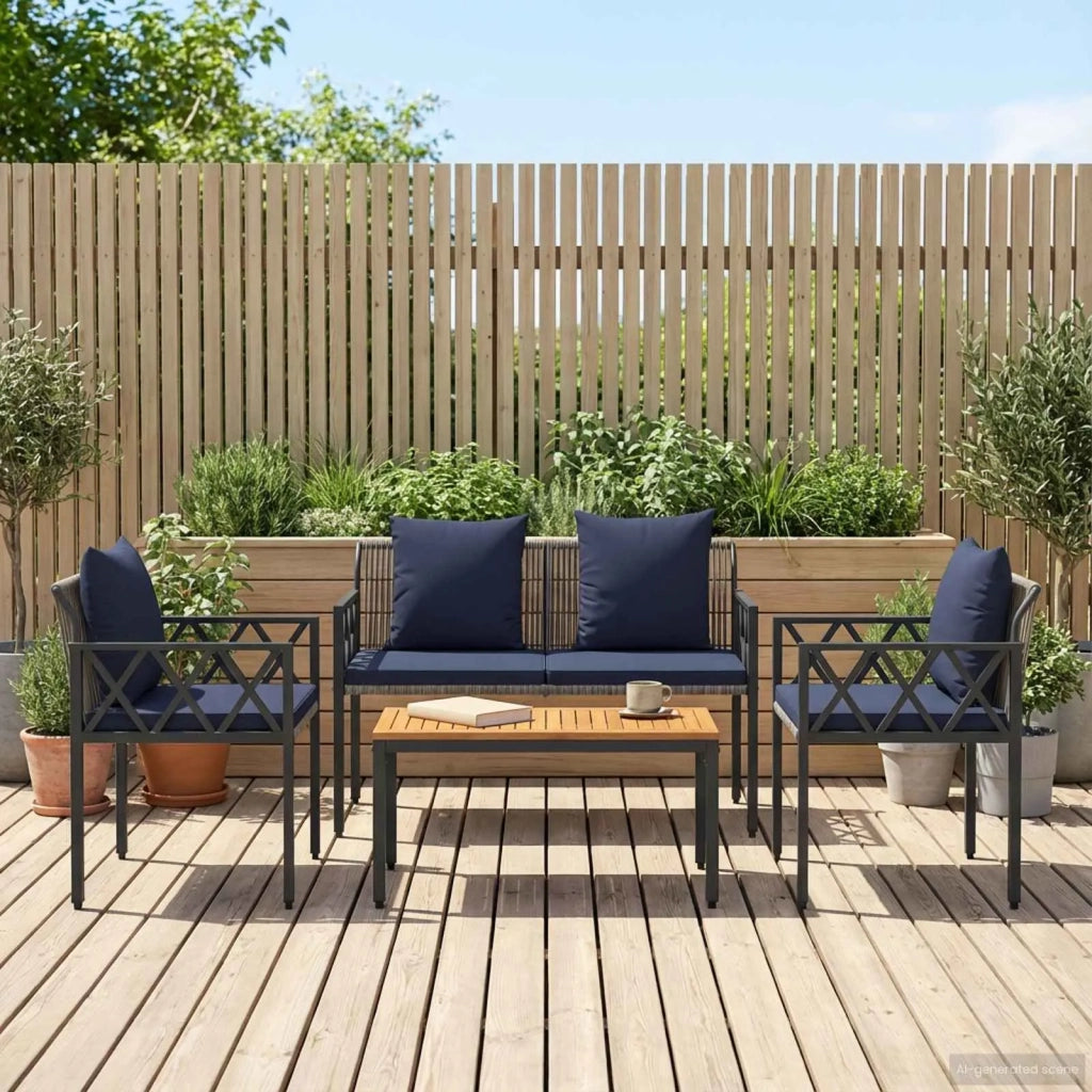 Set Mobili da Esterno 4 pcs Grigio e Blu Navy polyrattan 42025345