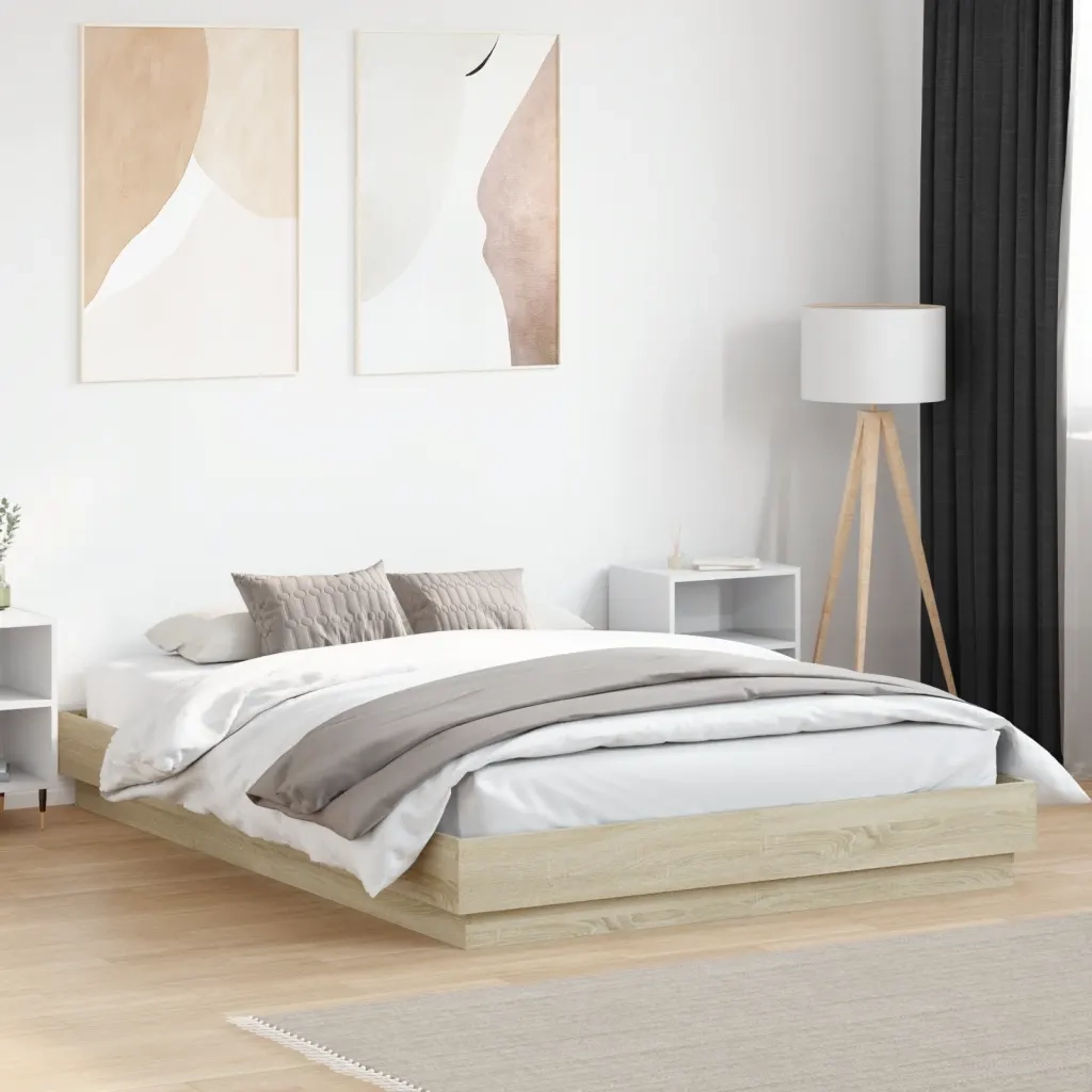 Letto matrimoniale | Letto per adulti | Giroletto Rovere Sonoma 150x200 cm in Legno Multistrato