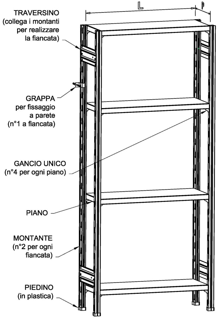 Scaffalatura in ferro da magazzino Zincata cm. 100x50x200h