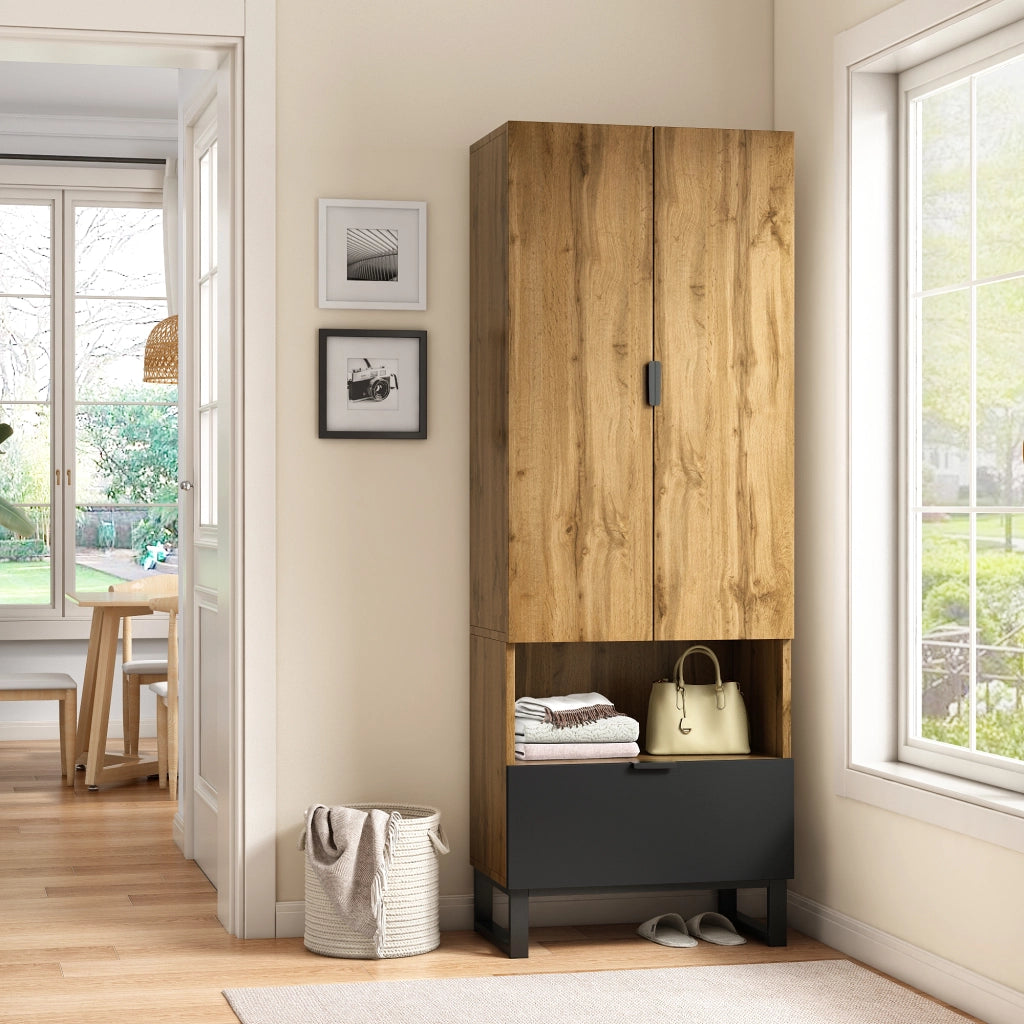 ARMADIO portascipe con asta appendiabiti 180x65x38 cm Legno e Nero