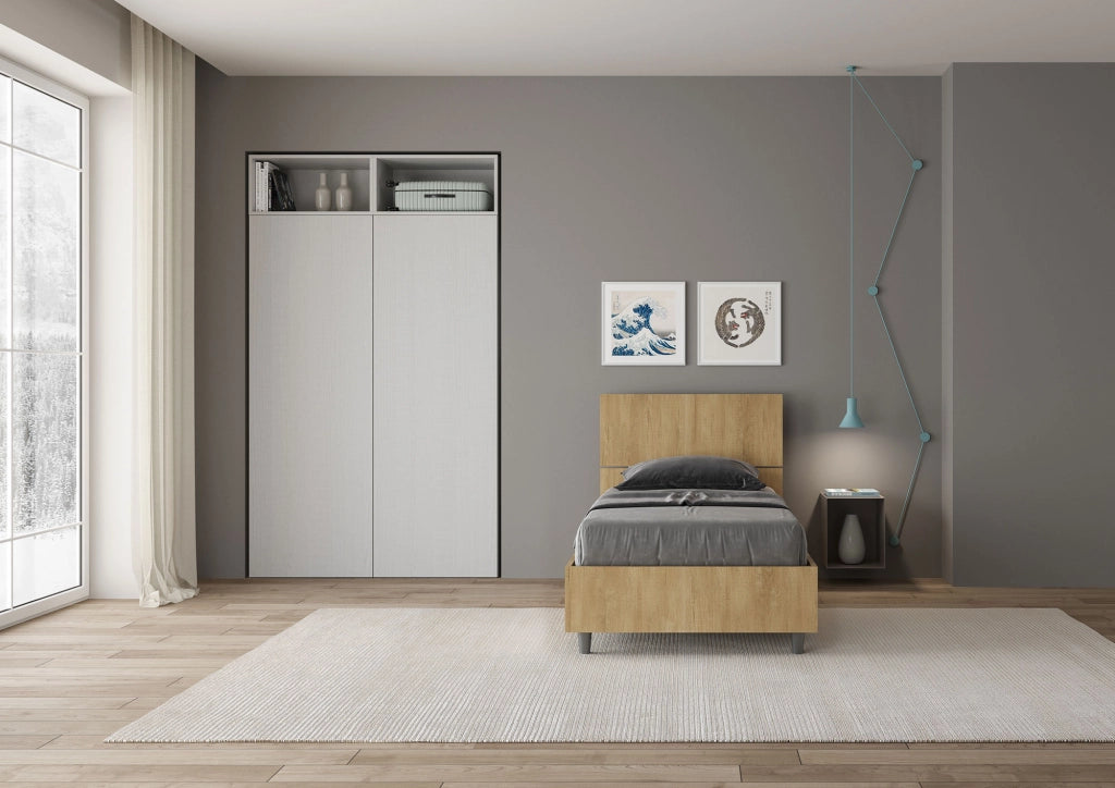 BS COM Letto singolo con rete 80x190 testata inclinata quercia