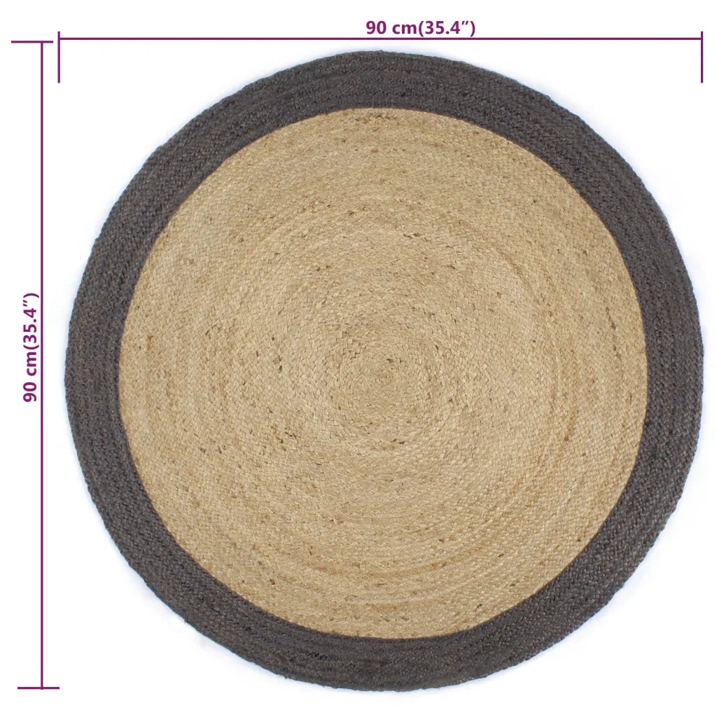 Tappeto Lavorato a Mano in Juta con Bordo Grigio Scuro 90 cm cod mxl 64837