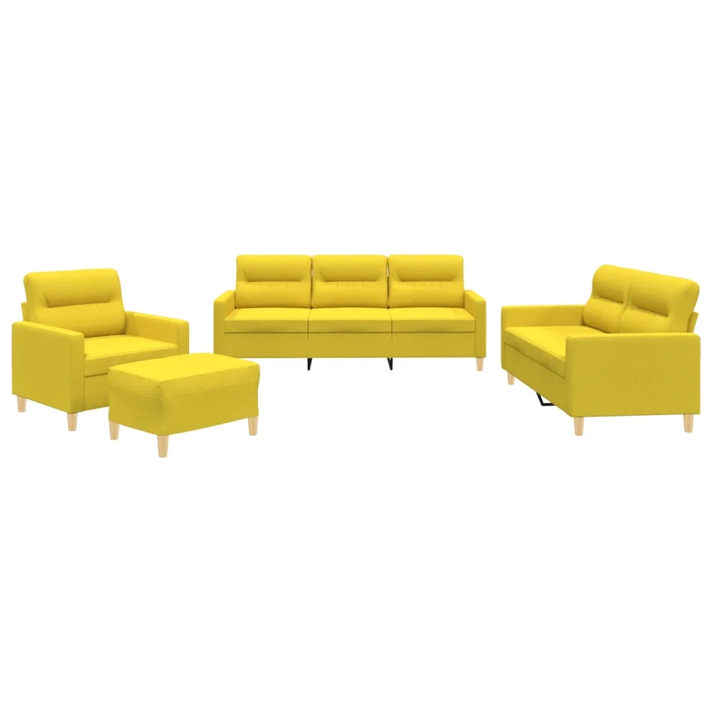 Set di Divani 4 pz con Cuscini Giallo Chiaro in Tessuto