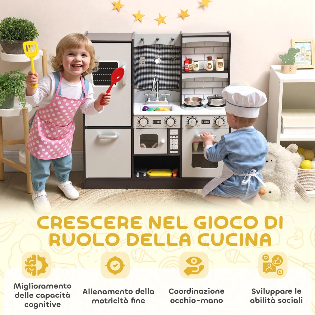 Cucina Giocattolo in Legno ¨C Xylo ¨C Set Completo con Accessori, Frigo, Lavandino, Suoni, 3-8 Anni, Marrone