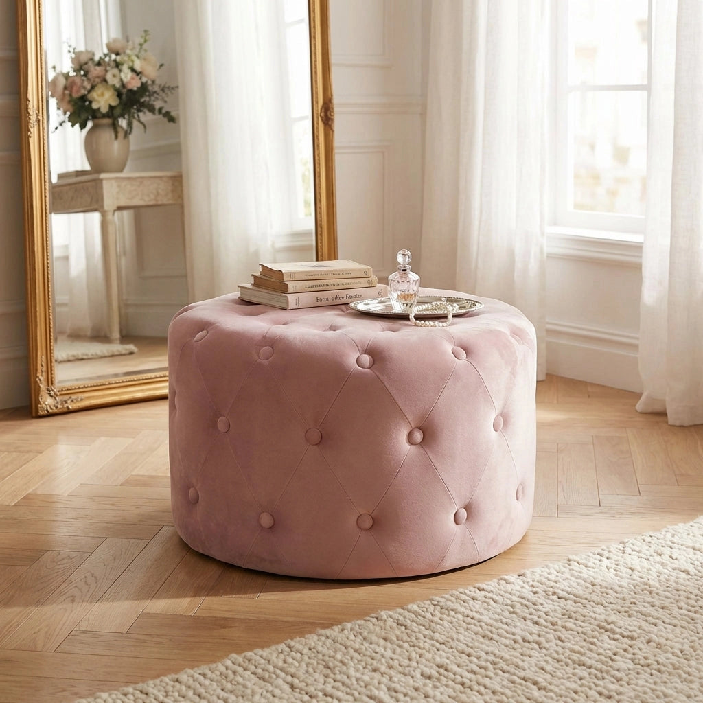Pouf contenitore rotondo in velluto -  PASCAL