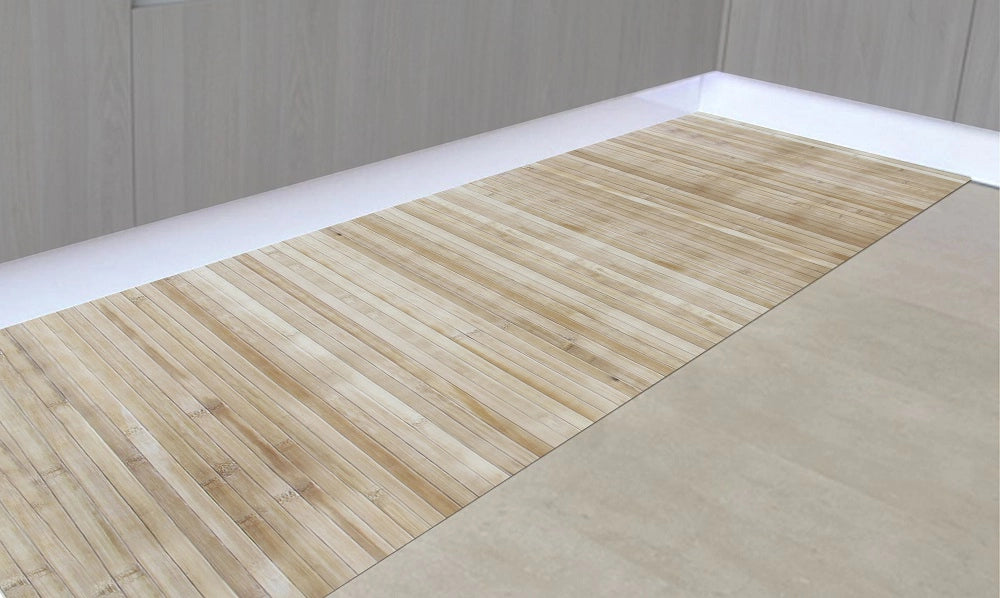 Tappeto Passatoia In Vero Bamboo Tappeto Cucina Ingresso In Legno Antiscivolo Aderente Lavabile E Antimacchia Tagliabile  - Naturale - 50x400 cm