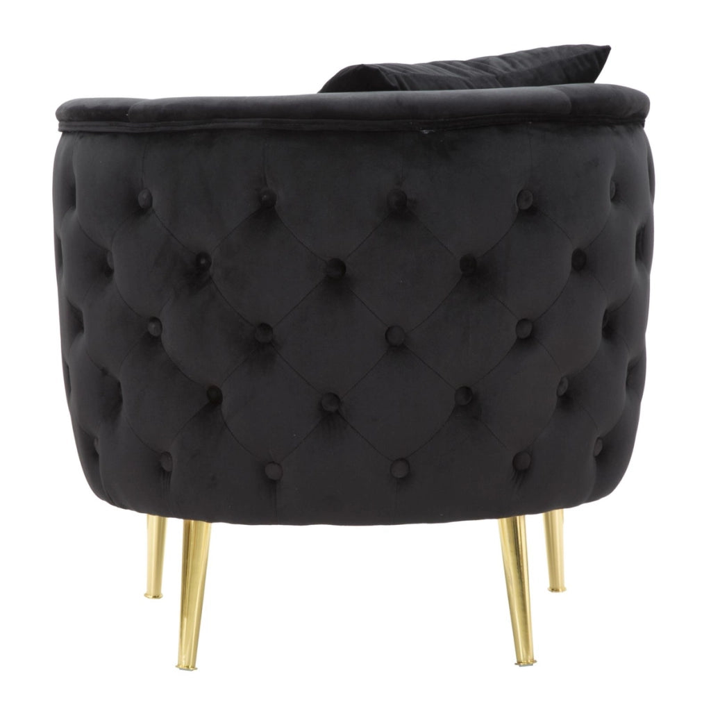 Poltrona Bucarest in velluto nero con braccioli capitonne e gambe oro 76x74x71 cm
