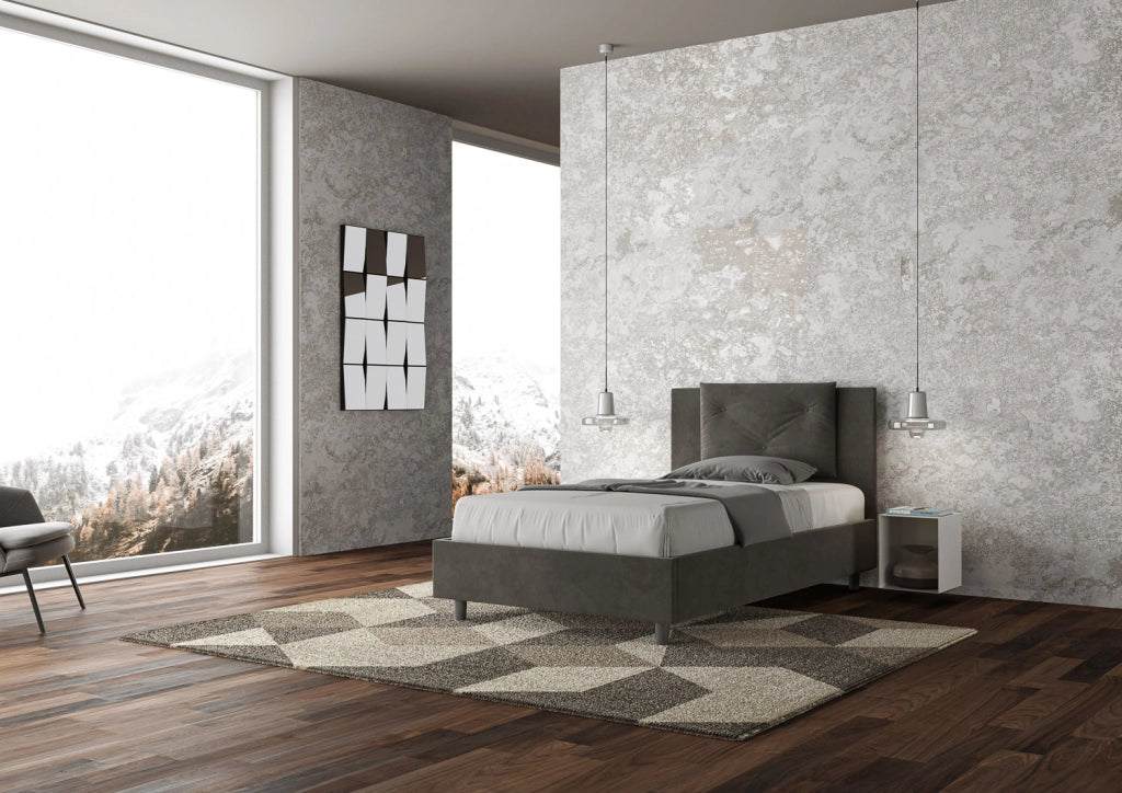 BS COM Letto una piazza e mezza senza rete imbottito 110x200 microfibra grigio