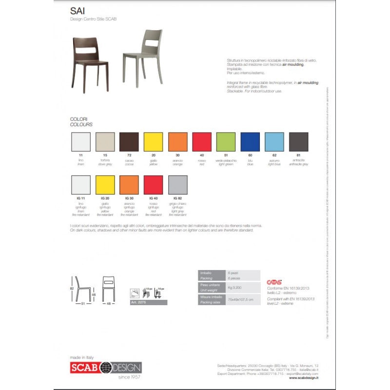 SET SEI SEDIE SAI TECNOPOLIMERO SCAB DESIGN MADE IN ITALY - Arancione 30