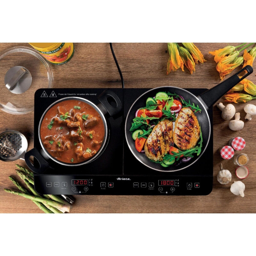 Ariete 1998 Piano cottura a induzione portatile doppio 58 cm 2 zone 3500W 12 livelli di potenza Touch Timer vetroceramica colore Nero