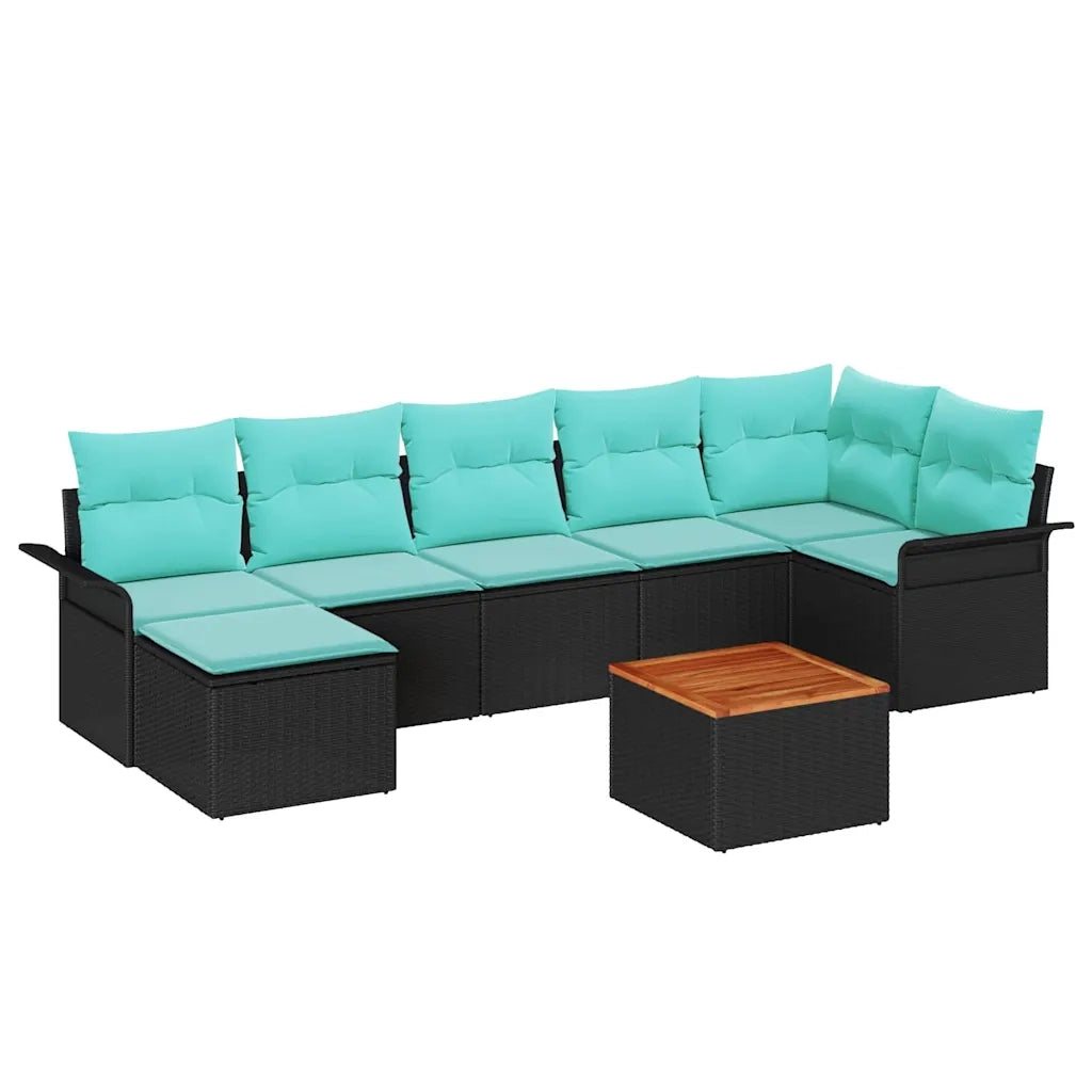 Set Divano da Giardino 8 pcs Nero e Turchese polyrattan 3356030