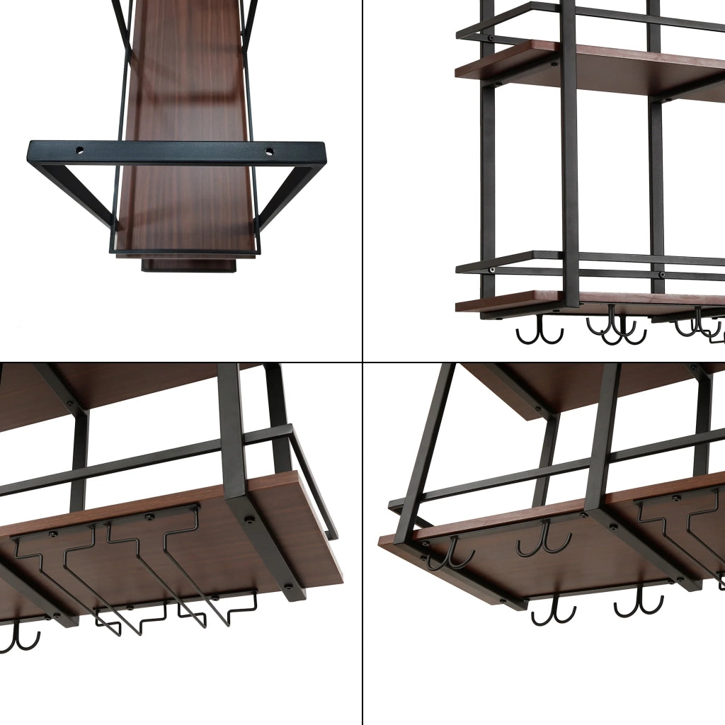 Portabottiglie sospeso in metallo 80 x 30 x 85 cm MDF nero 03_0009193