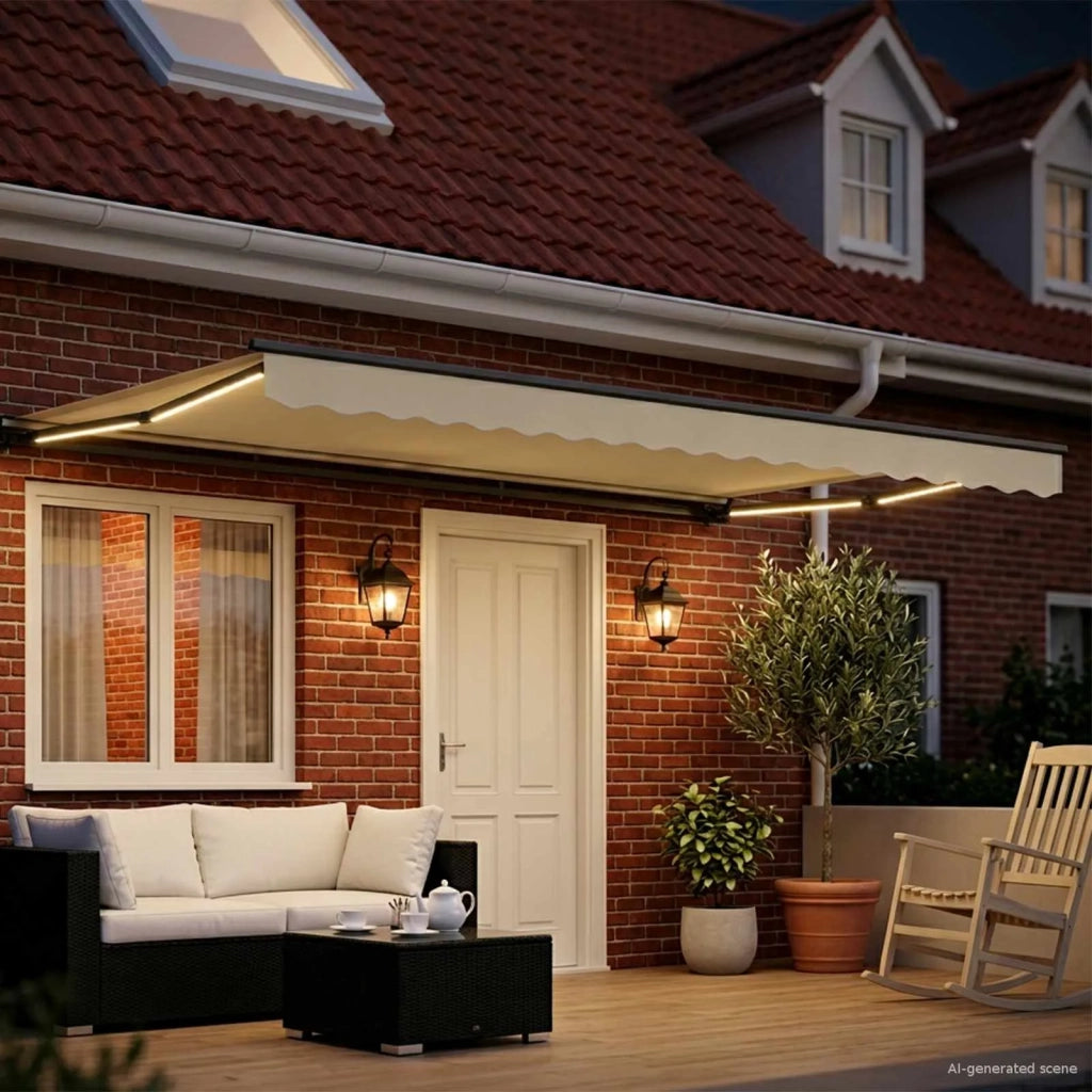 Cornice per Tenda Manuale con LED Crema e Antracite 4 × 3,5 m 3420858