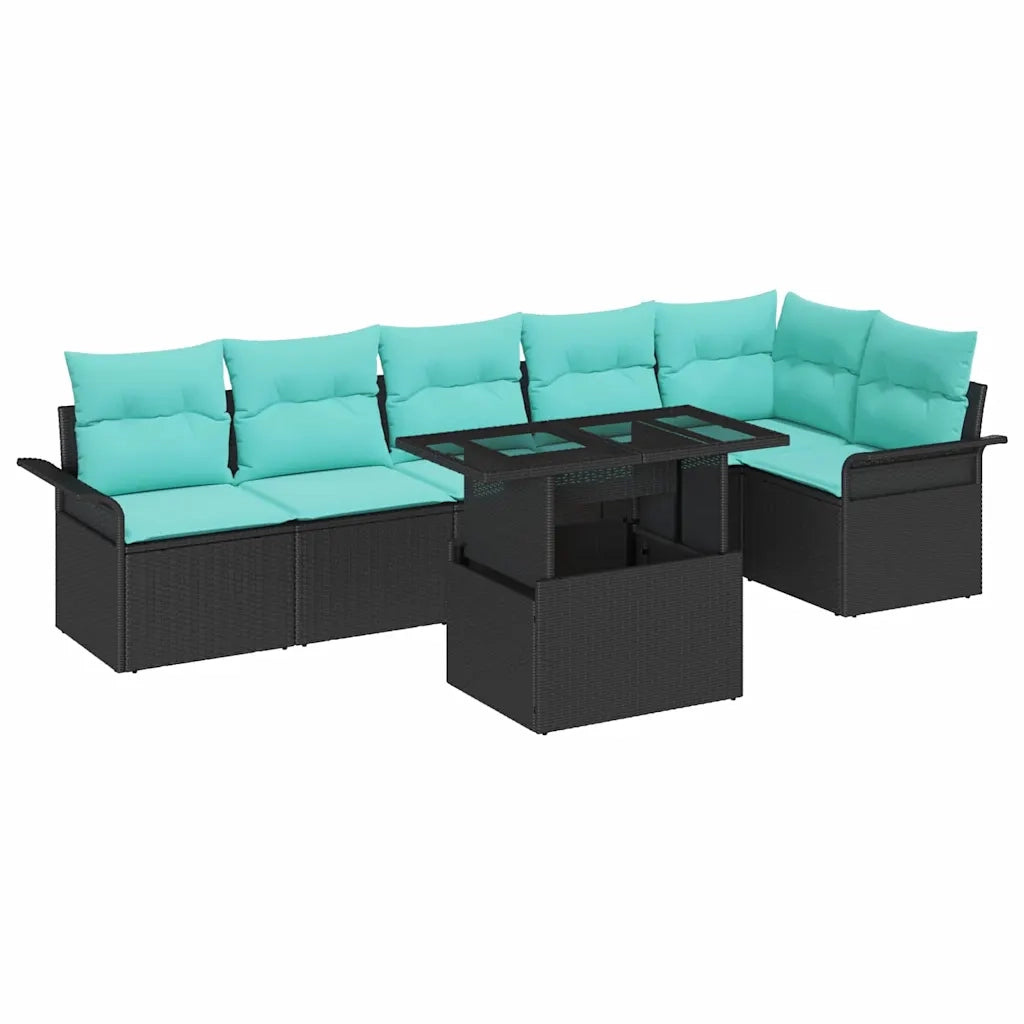 Set Divano da Giardino con cuscino 7 pcs Nero Poly Rattan 3357039