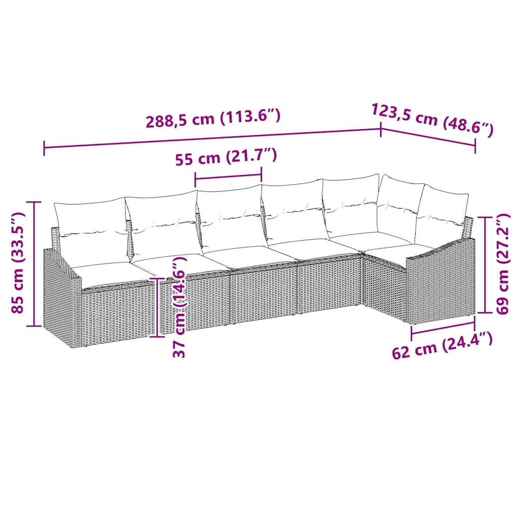 Set di divani con cuscino 6 pcs Beige polyrattan 3346740