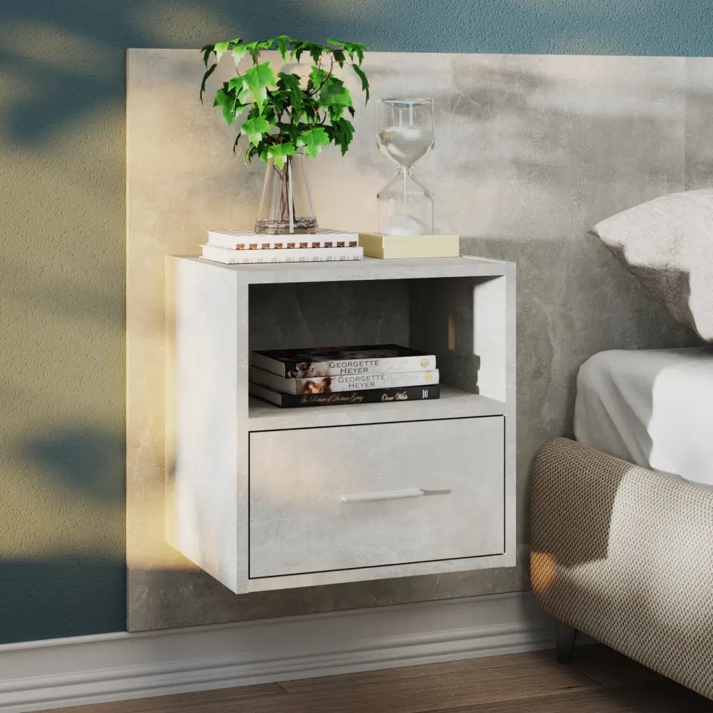 Set di 2 Comodini | Armadio da Notte | Mobiletto da notte a Muro Grigio Cemento
