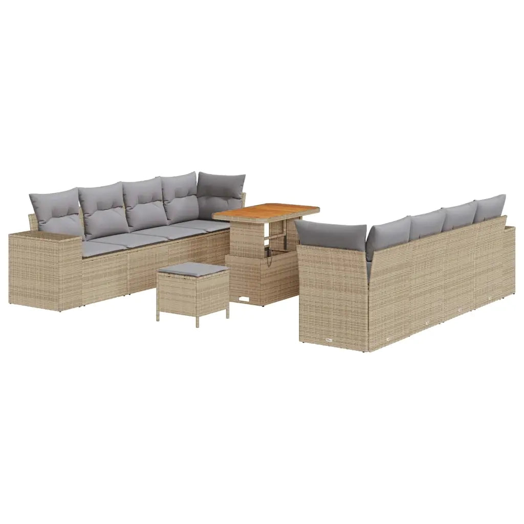 Set Divano da Giardino con cuscino 11 pcs Beige polyrattan
