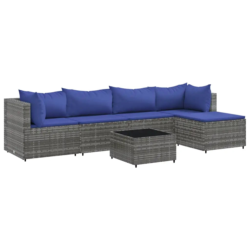 Set Divani da Giardino 6 pz con Cuscini in Polyrattan Grigio 3308071