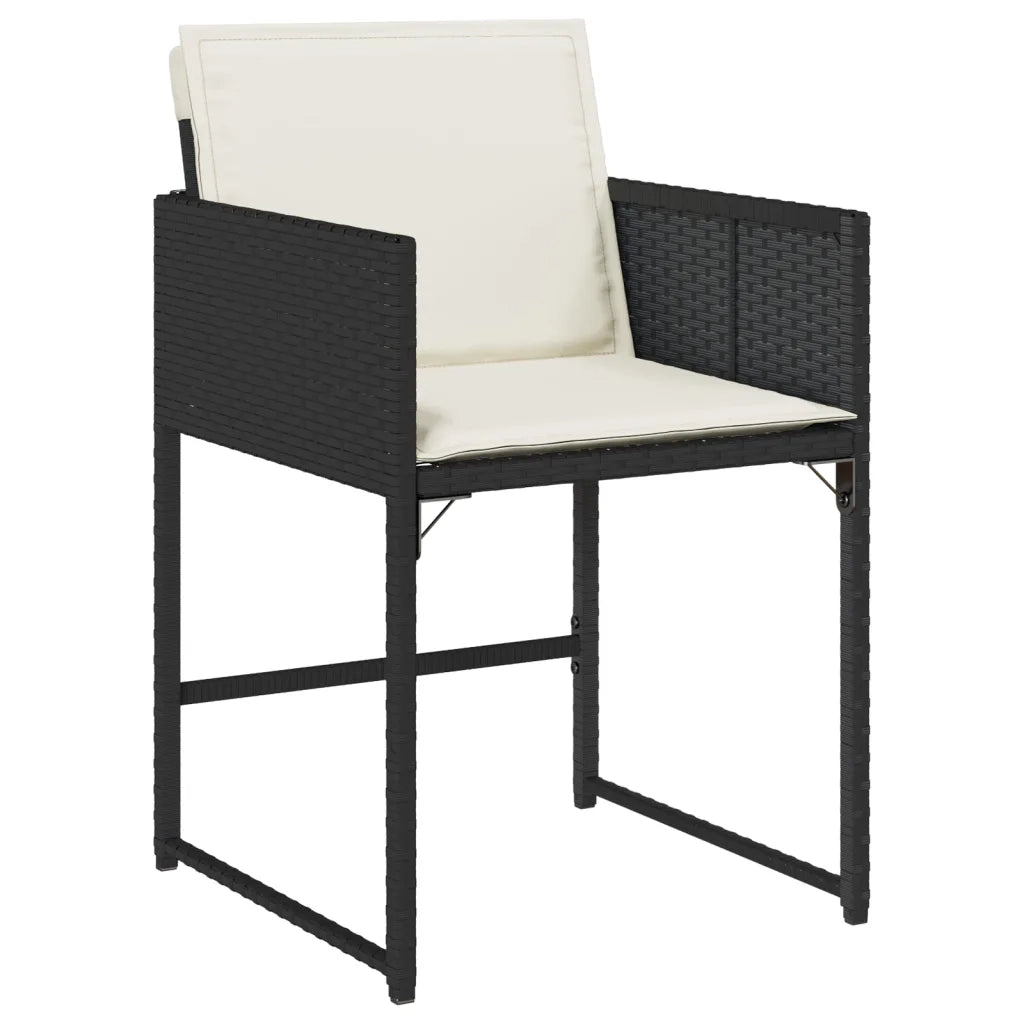 Set da Pranzo da Giardino 7 pz Nero con Cuscini in Polyrattan