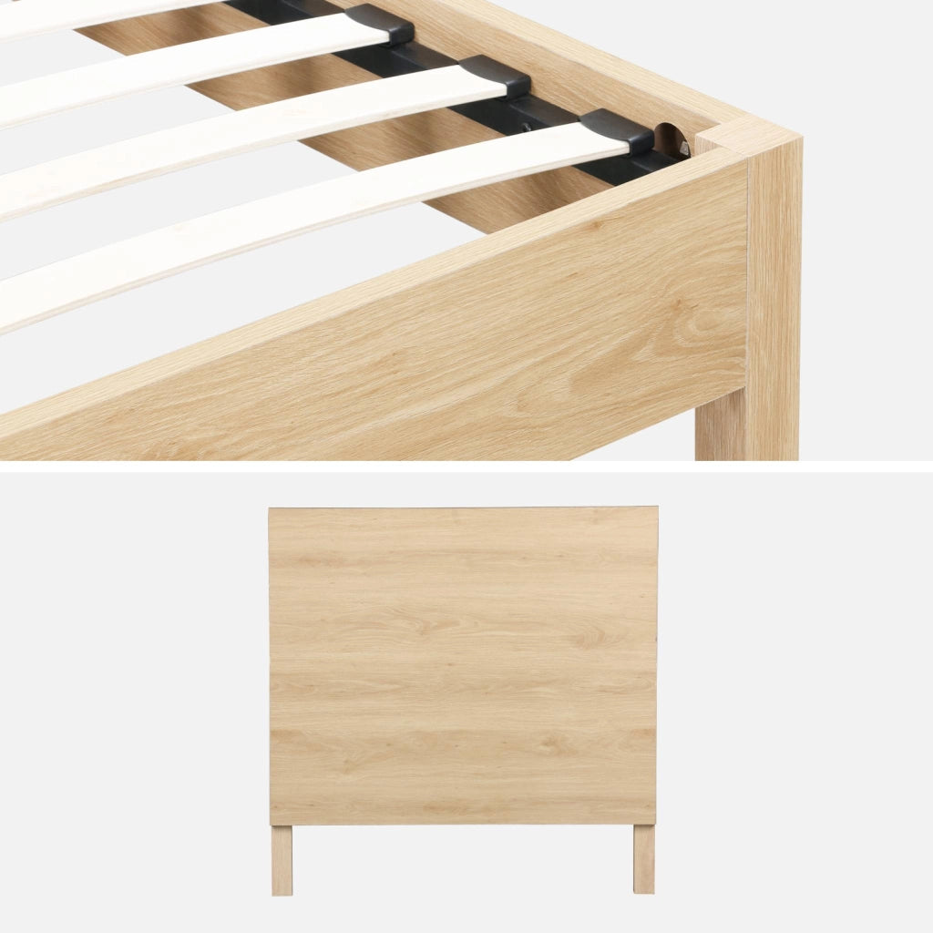 Letto con rete a doghe e testiera 90x190cm decorazione legno, marrone