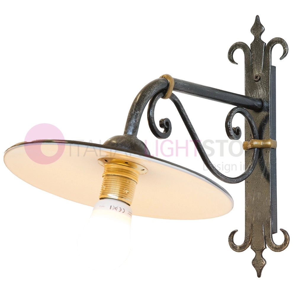 PIATTO Applique Rustico per Esterno Ferro Battuto con Piatto d.27
