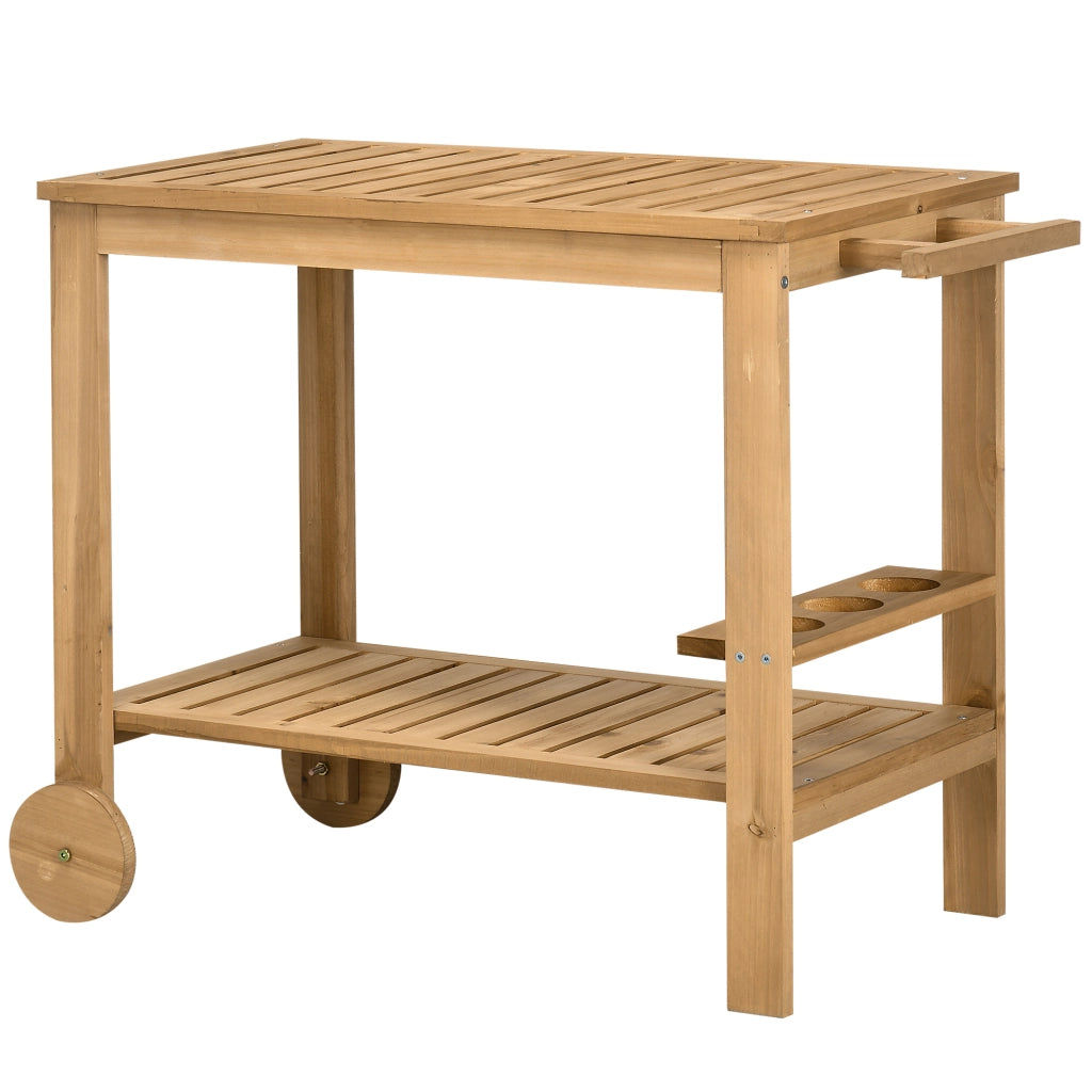 Carrello Portavivande da Giardino ¨C Xylo ¨C Legno 2 Ripiani Portabottiglie 95x47x74 cm