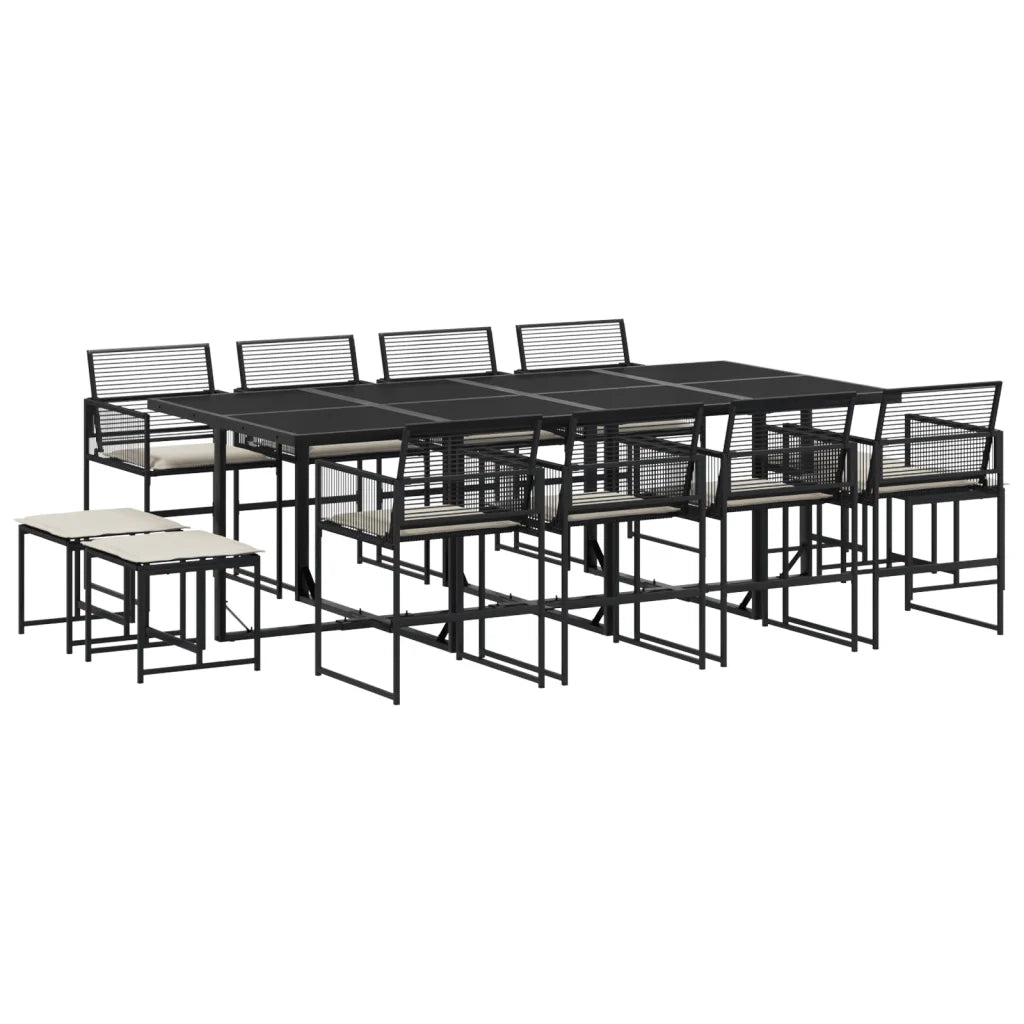 Set da Pranzo da Giardino 13pz con Cuscini Nero in Polyrattan 3295030